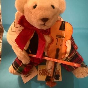 Créature confort music Plush Bear with Violin - Red and Orange